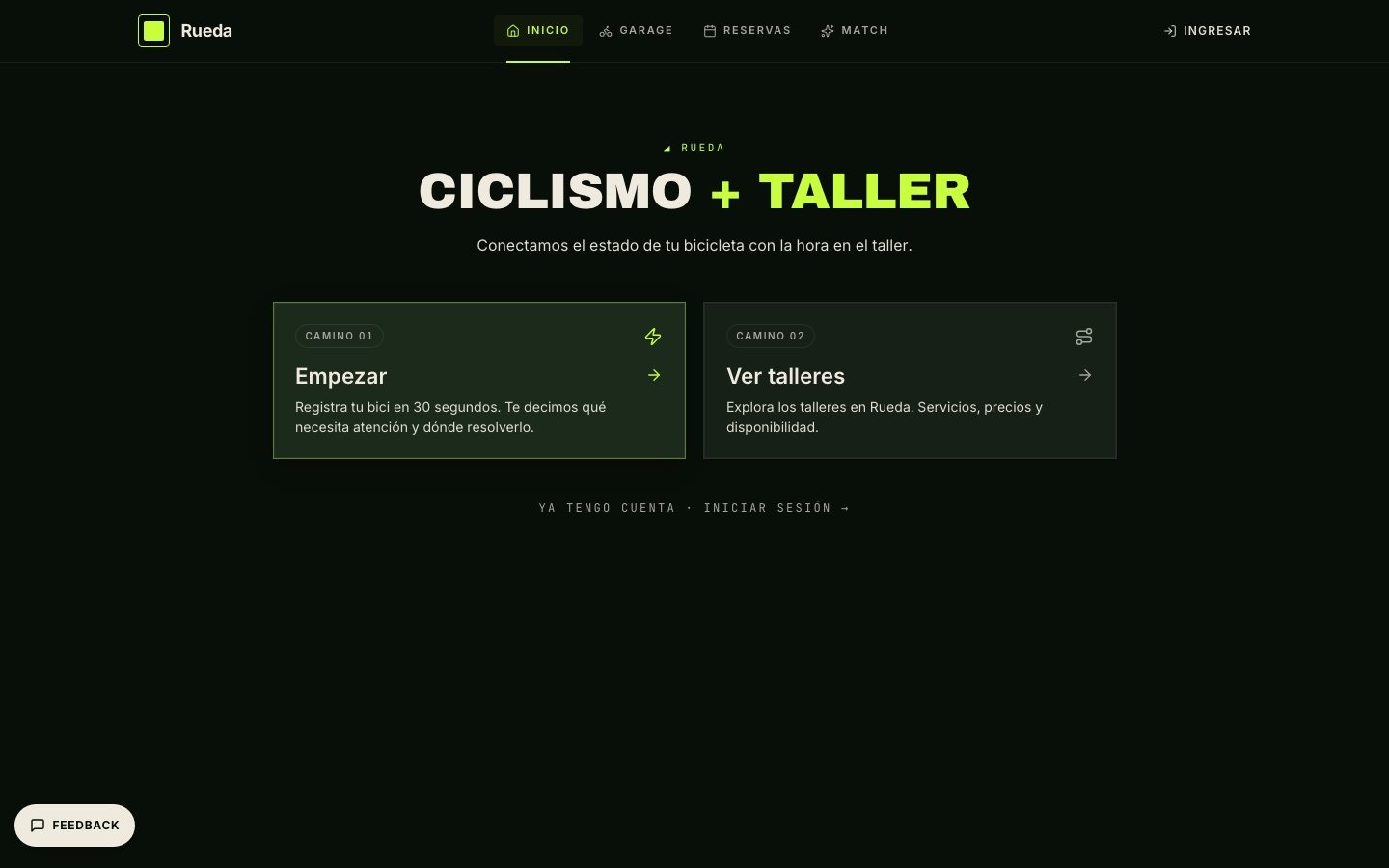 Portada de Rueda con los dos caminos: registrar bici o ver talleres