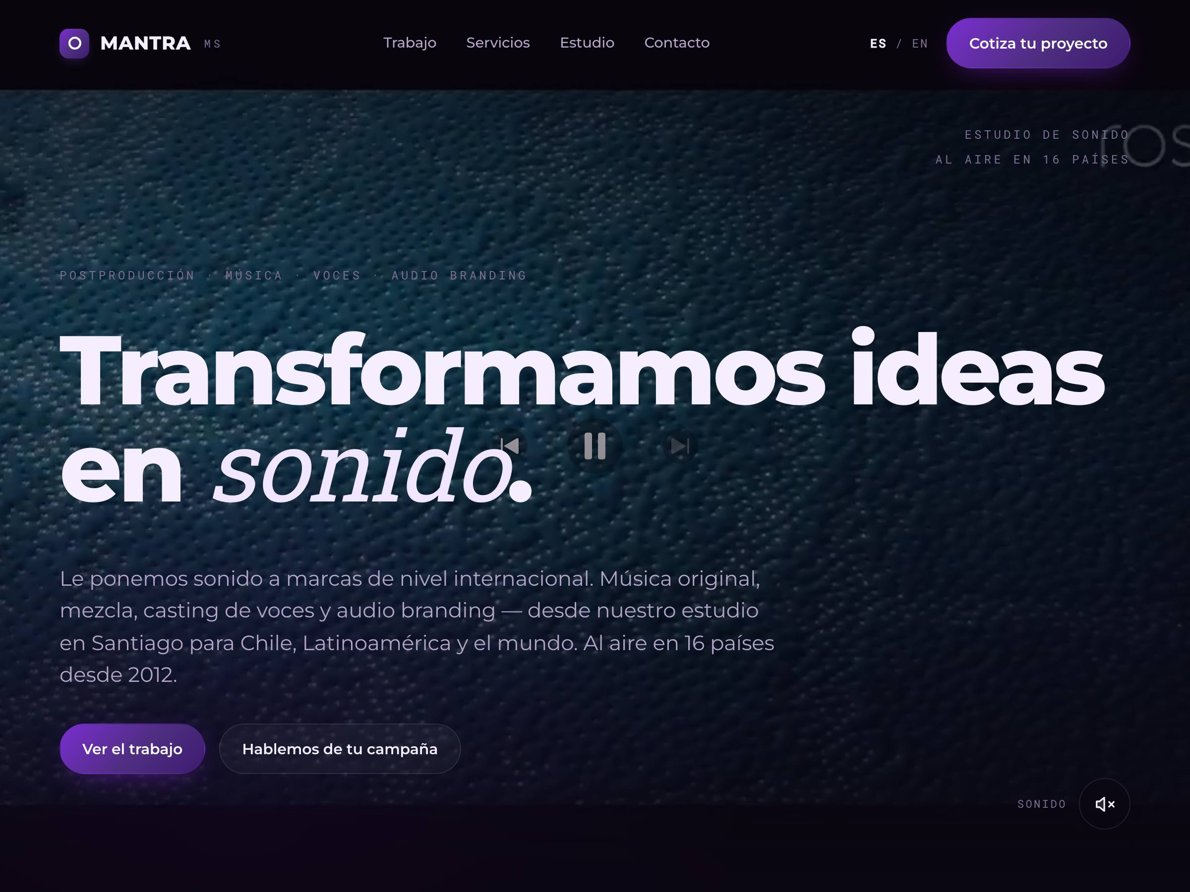 Web de Mantra, estudio de sonido