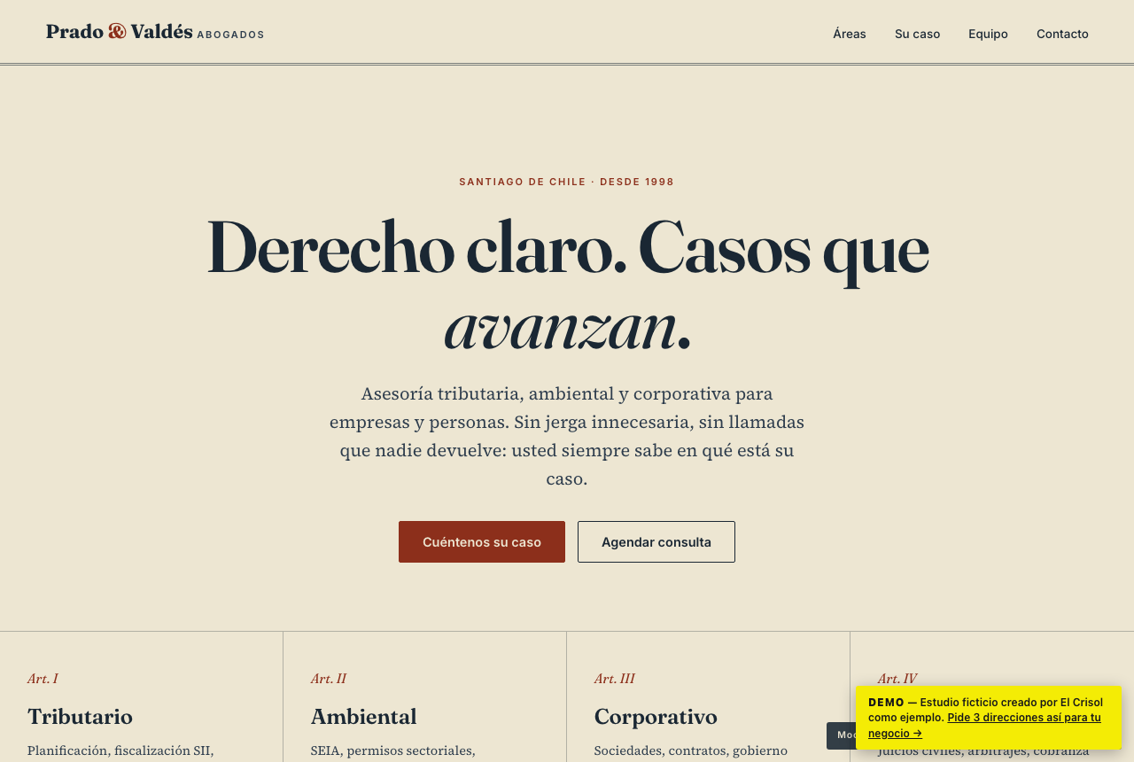 Demo dirección Editorial — estudio jurídico ficticio